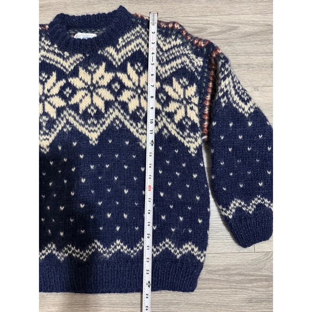 Vintage 80s Alpaca Imports Men's Sweater M Wool Hand Knit Fair Isle Snowflake